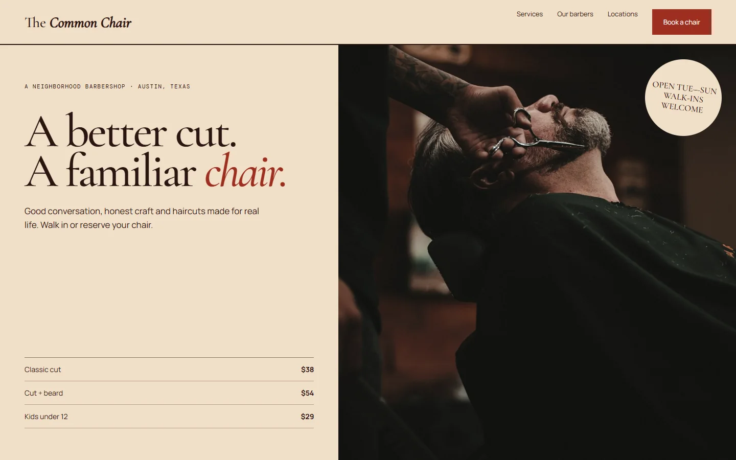 The Common Chair barbershop website